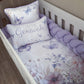 Crib with floral bedding, butterfly design, and a pillow with the name 'Genovah'. | All Nursery Sets | Baby Bedding Sets South Africa | Soft Spot Kids | South Africa