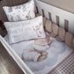 A baby crib bedding set featuring a white crib bumper, a matching crib sheet, and two decorative pillows with bunny illustrations and the text 'God has great plans for you Jeremiah 29:11'. | All Nursery Sets | Baby Bedding Sets South Africa | Soft Spot Kids | South Africa