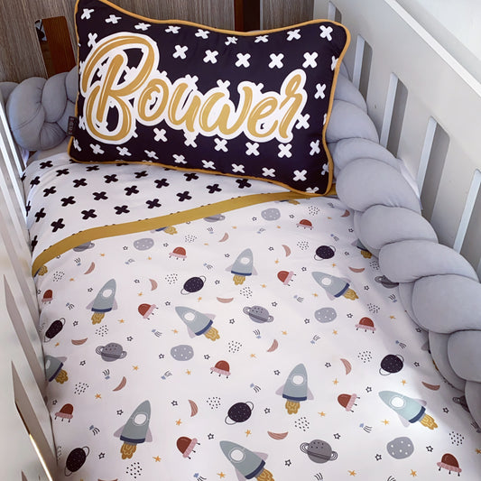 Cot Bedding - Black Mustard Space Set 01