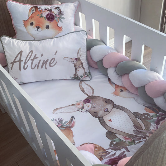 Cot Bedding - Pink Sage Woodlands Set 01