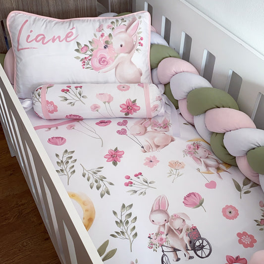 Cot Bedding - Coral Pink Bunny Set 02