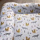 Baby Doughnut - Woodlands 01with fox pattern on a wooden floor | Baby Doughnut Cushions | Infant Support Pillows | Soft Spot Kids | South Africa