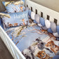 Cot bedding set with a safari theme, including an elephant, giraffe, and other animals, with a name pillow and a braided bumper. | All Nursery Sets | Baby Bedding Sets South Africa | Soft Spot Kids | South Africa