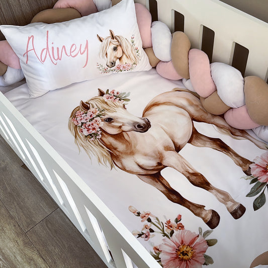Cot Bedding - Pink Horse Set 01