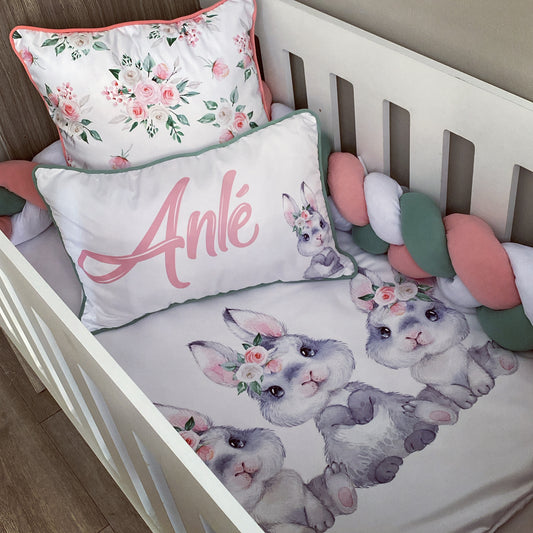 Cot Bedding - Pink Sage Bunny Set 04