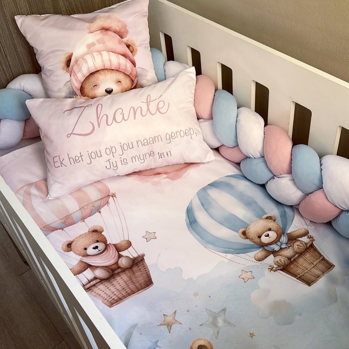 Cot Bedding - Blue Pink Twin Bear Set 01