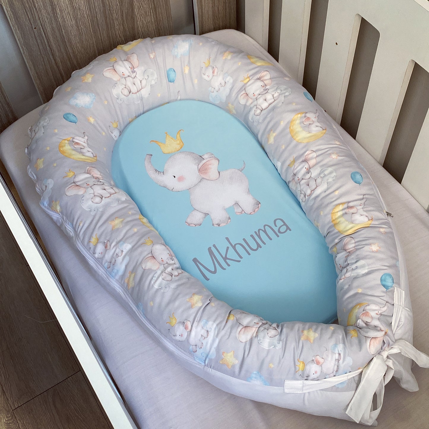 Cot Bedding - Blue Black Elephant Set 01