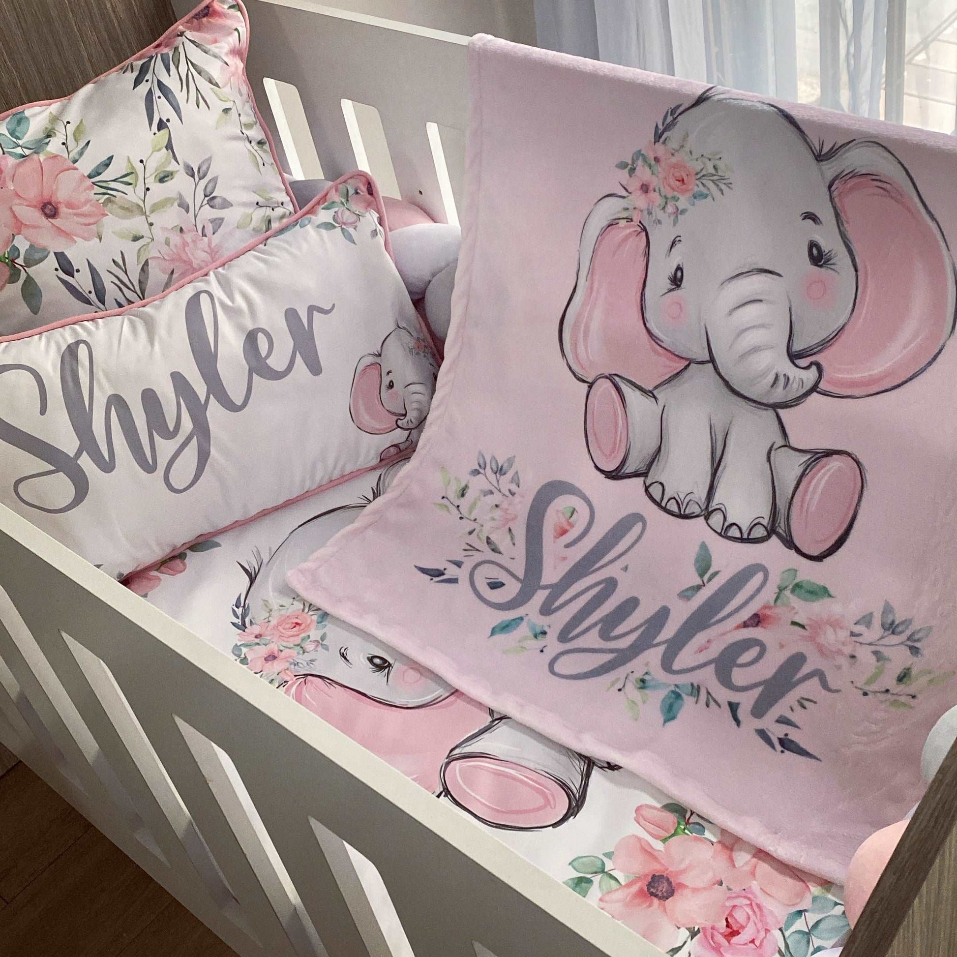 Cot Bedding - Pink Elephant Set 01