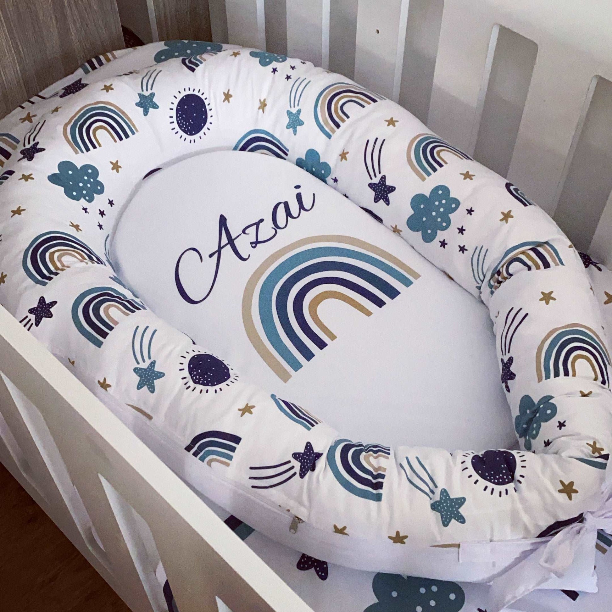 Cot Bedding - Blue Stone Navy Rainbow Delight Set