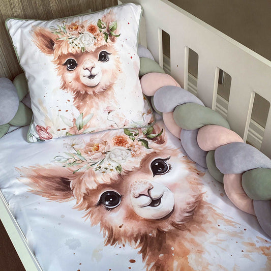 Cot Bedding - Coral Llama Set 01
