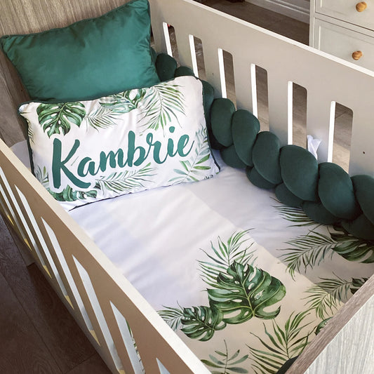 Cot Bedding - Emerald Green Leaf Set 02