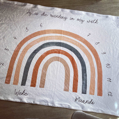 Fabric with rainbow design and text on a wooden surface | Baby Essentials | All Baby Products | Soft Spot Kids | South Africa