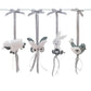 A set of four soft fabric nursery hanging ornaments on a white rod, including a sheep, butterfly, bunny, and bird, in white, gray, and dark gray colors. | Baby Essentials | All Baby Products | Soft Spot Kids | South Africa