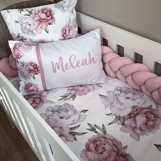 Cot Bedding - Pink Peony Set 01