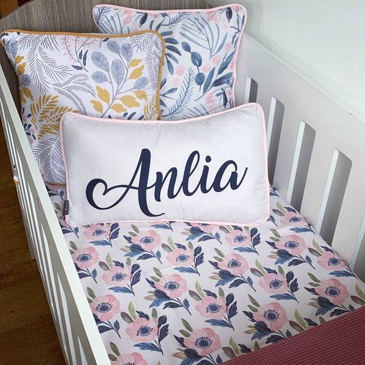 Cot Bedding - Navy Floral Set 01