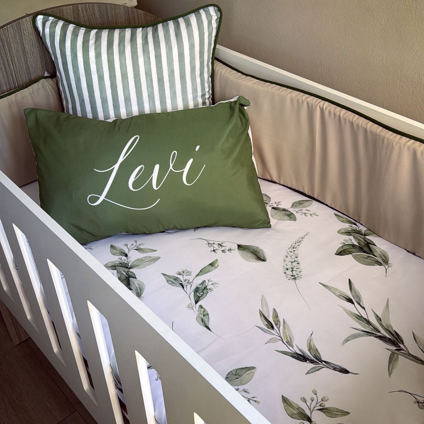Cot Bedding - Olive Green Leaf Set 01