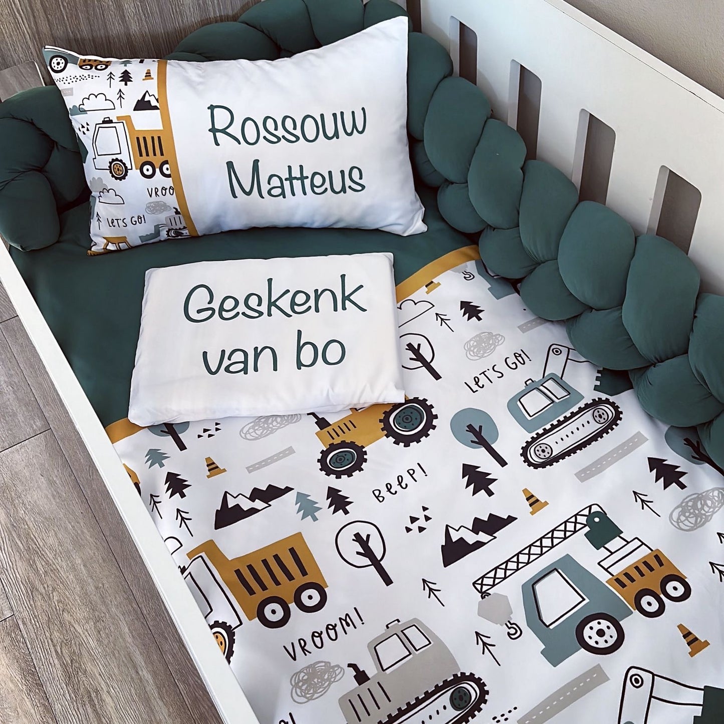 Cot Bedding - Emerald Green Construction Set 01