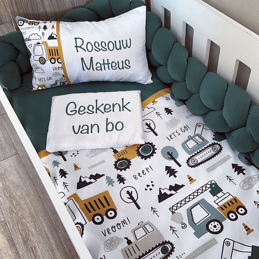 Cot Bedding - Emerald Green Construction Set 01