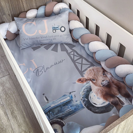 Cot Bedding - Stone Blue Farm Set 02