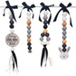 Easter bunny bead garland hanging from a white rod with black ribbon bows. The garland features wooden and painted beads in black, gray, white, and natural wood tones, a round wooden sign that reads 'Every LITTLE THING is gone be ALRIGHT', a small silver bell, and a white bunny head decoration at the end. | Baby Essentials | All Baby Products | Soft Spot Kids | South Africa