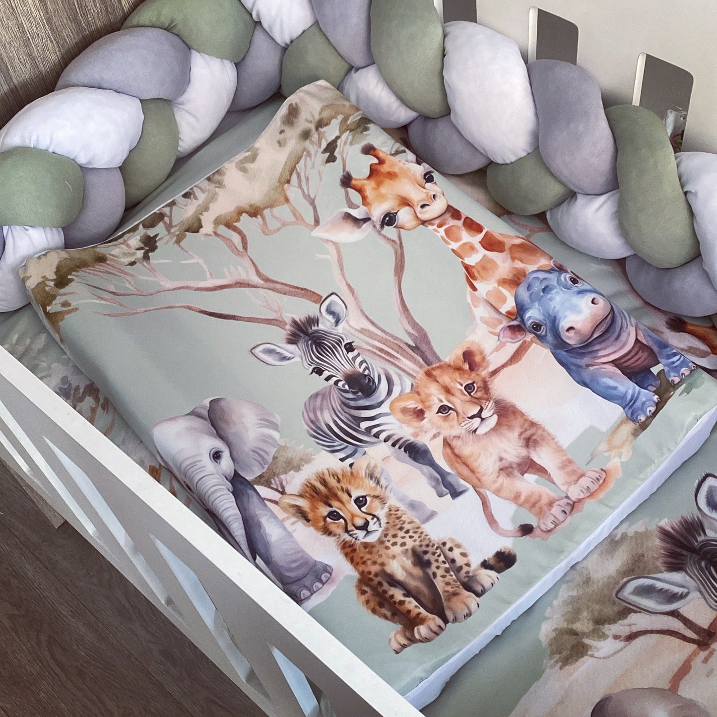 Cot Bedding - Sage Safari Set 11