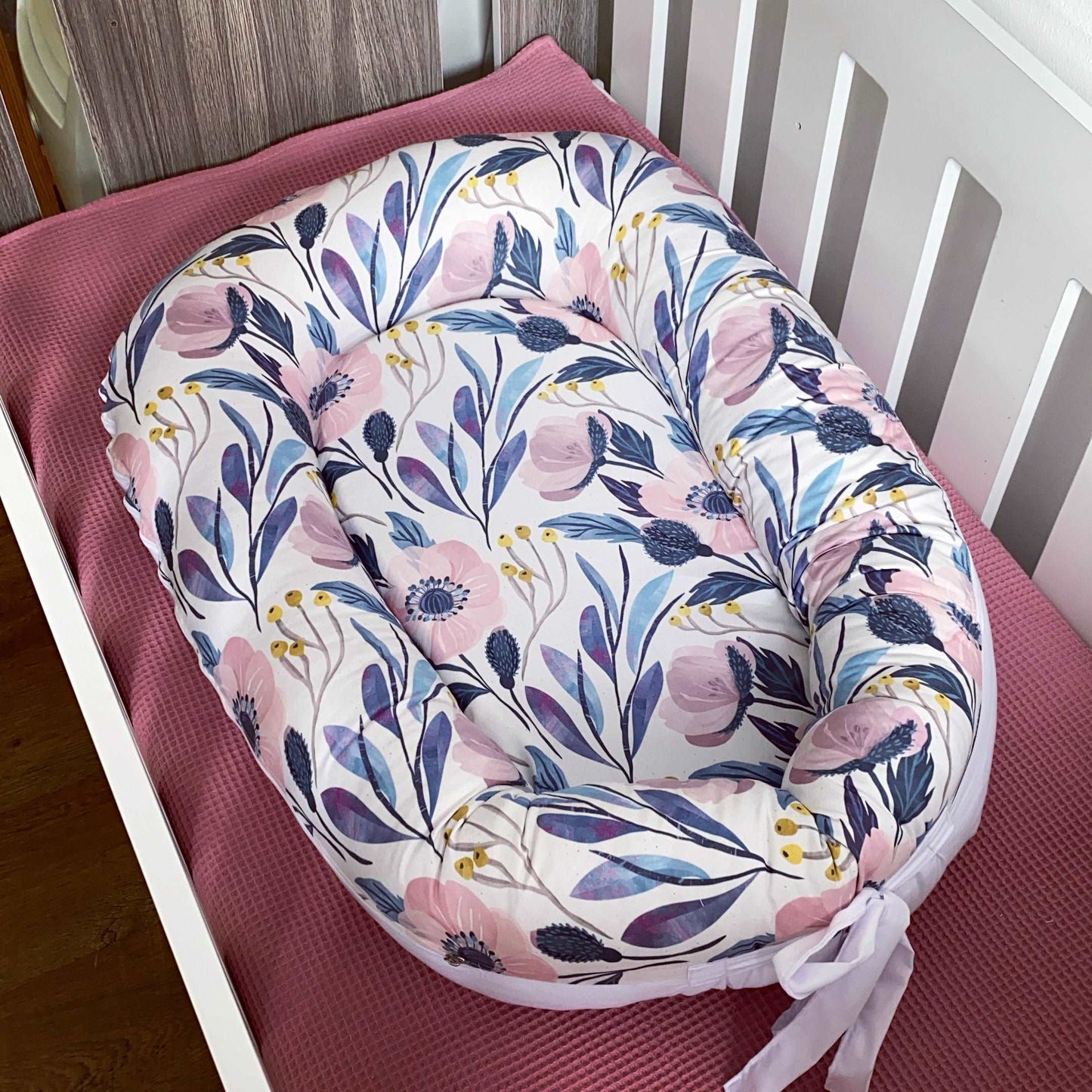Cot Bedding - Navy Floral Set 01