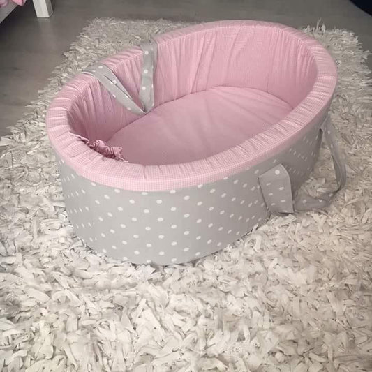 Carry Cot - Pink Grey Dots 01