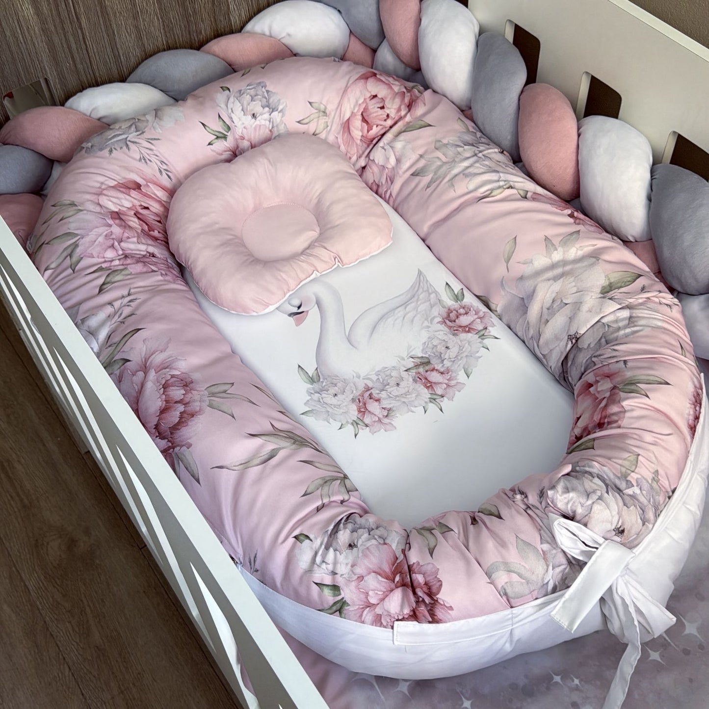 Cot Bedding - Pink Swan 03