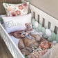 Cot Bedding - Sage Floral Bear Set 02