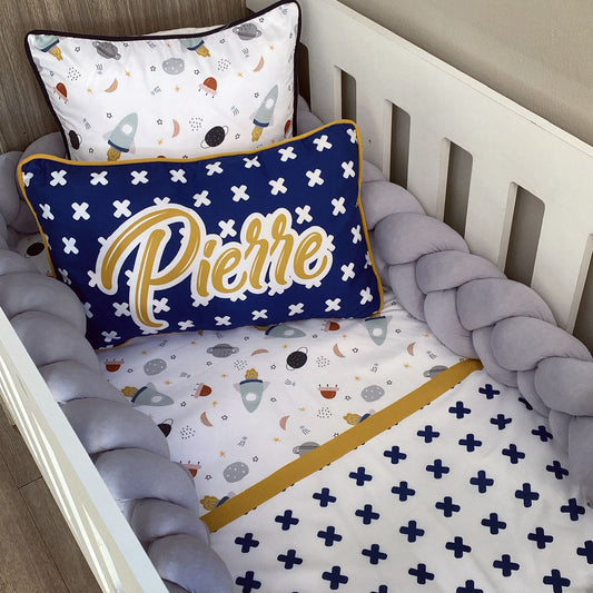 Cot Bedding - Blue Mustard Space Set 01