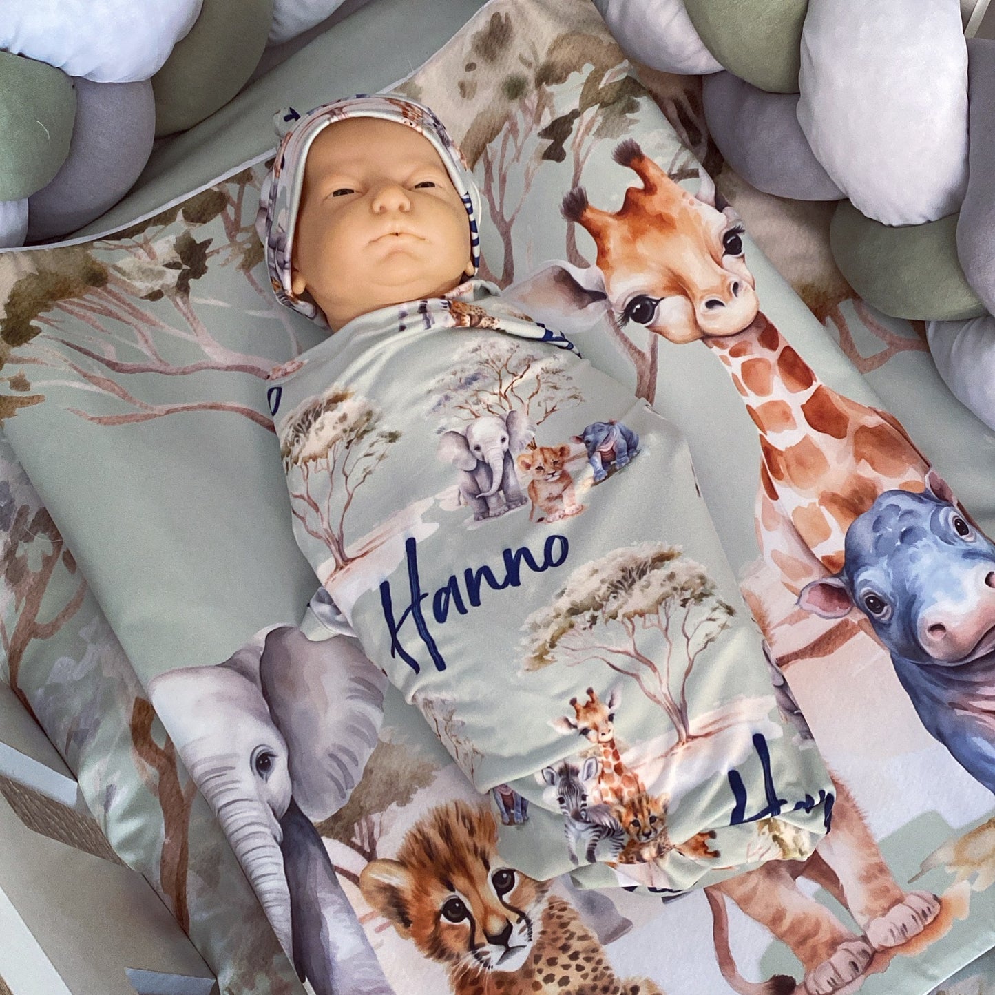 Cot Bedding - Sage Safari Set 11