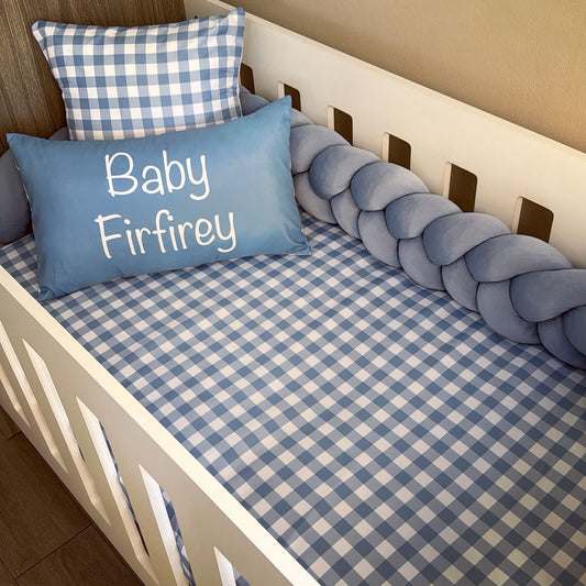 Cot Bedding - Blue Check Set 01