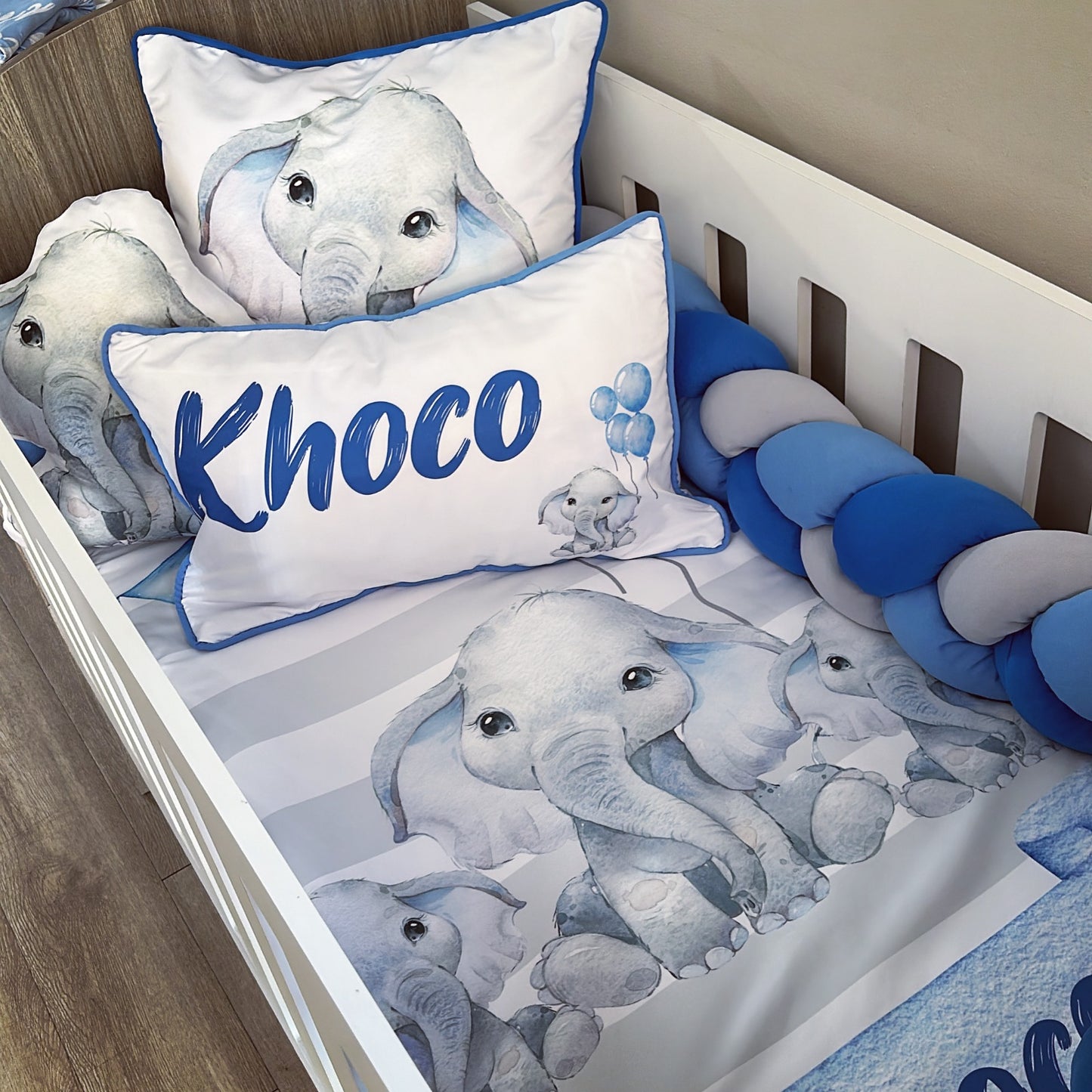 Cot Bedding - Blue Elephant Set 06