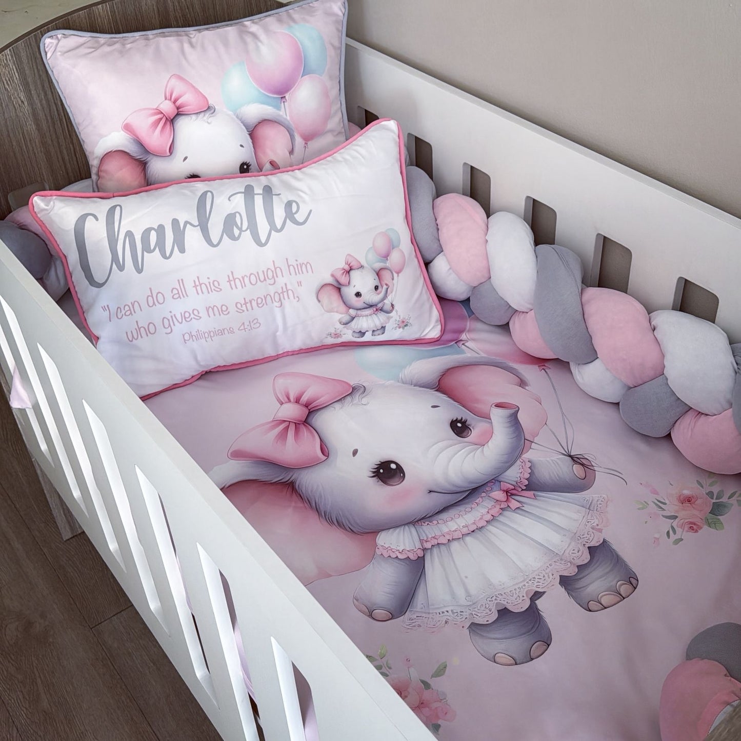 Cot Bedding - Pink Elephant Set 50