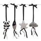 Four black and white fabric hanging baby toys shaped like a panda, a fish, a star, and a cloud, each attached to a black ribbon bow on a white rod against a white background. | Baby Essentials | All Baby Products | Soft Spot Kids | South Africa