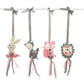 Four felt animal hanging ornaments on a white rod, including a white bunny with pink ears, a gray fox with pink accents, a pink fox, and a gray hedgehog with pink details, each tied with a gray ribbon. | Baby Essentials | All Baby Products | Soft Spot Kids | South Africa